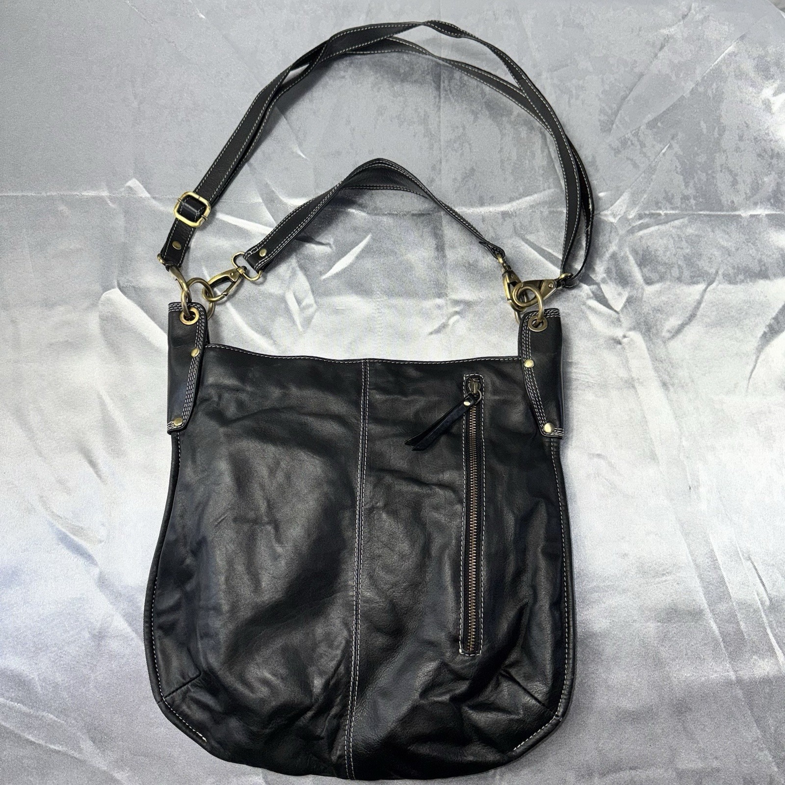 Manzoni Black Soft Leather Handbag Crossbody Bag Large